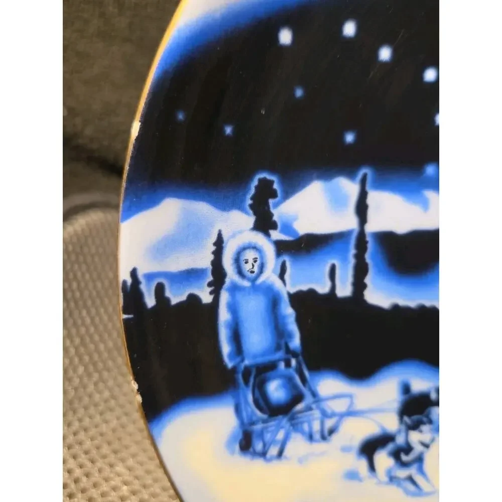 Alaska Souvenir Plate Flow Blue Design Dog Sled